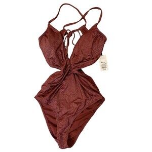 Shade and Shore Women's Bathing Suit Size Medium Burgandy Metalic Sides Out